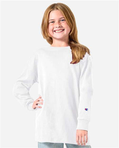 Champion CH1751 Youth Long Sleeve T-Shirt - White - model front