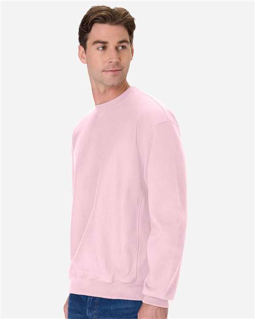 Hanes OG600 Unisex Beefy Sweats Premium Heavyweight Crewneck Sweatshirt - Pale Pink - model side