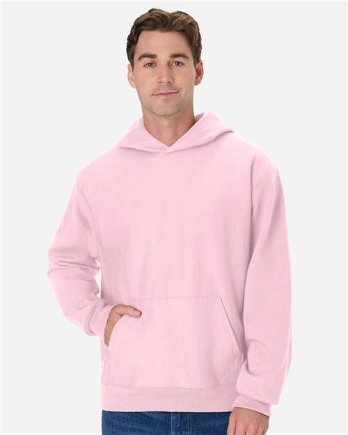 Hanes OG700 Unisex Beefy Sweats Premium Heavyweight Hooded Sweatshirt - Pale Pink - model front