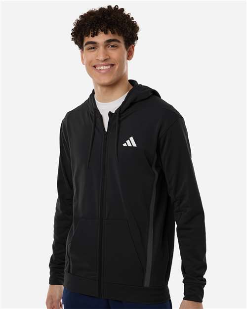 Adidas AT208 Men's Game & Go Fleece Full-Zip Hooded Sweatshirt - Black - model front
