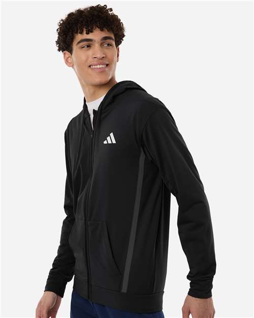 Adidas AT208 Men's Game & Go Fleece Full-Zip Hooded Sweatshirt - Black - model side