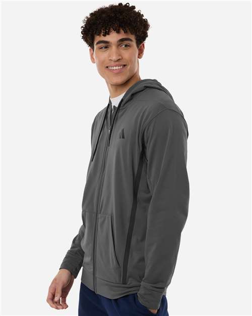 Adidas AT208 Men's Game & Go Fleece Full-Zip Hooded Sweatshirt - Team Grey Four - model side