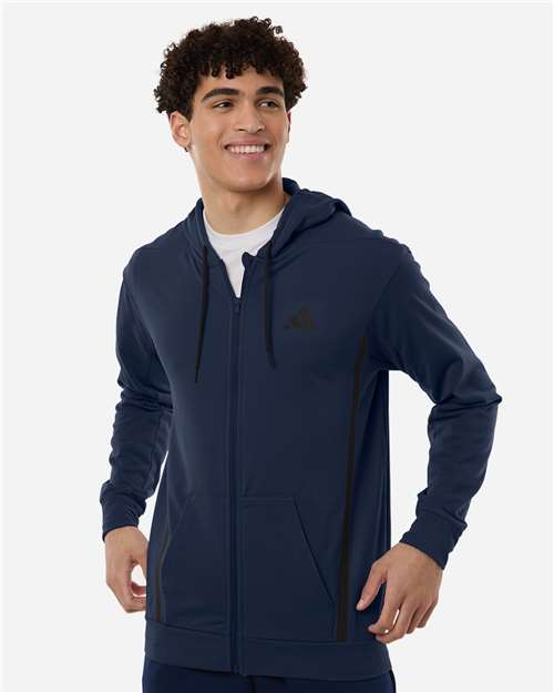 Adidas AT208 Men's Game & Go Fleece Full-Zip Hooded Sweatshirt - Team Navy Blue - model front