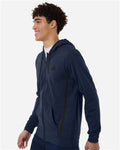 Adidas AT208 Men's Game & Go Fleece Full-Zip Hooded Sweatshirt - Team Navy Blue - model side