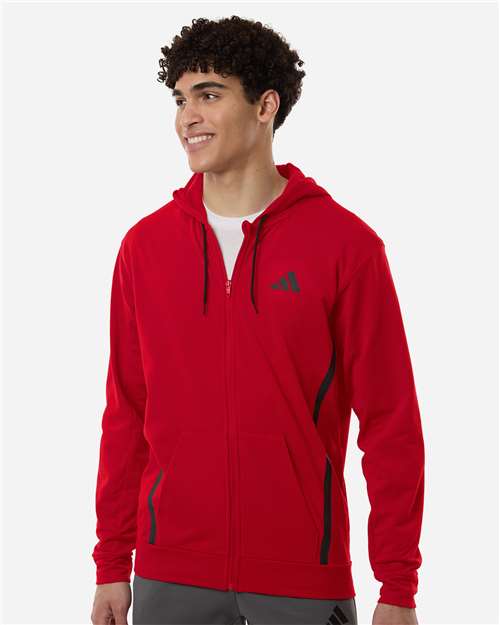 Adidas AT208 Men's Game & Go Fleece Full-Zip Hooded Sweatshirt - Team Power Red - model front