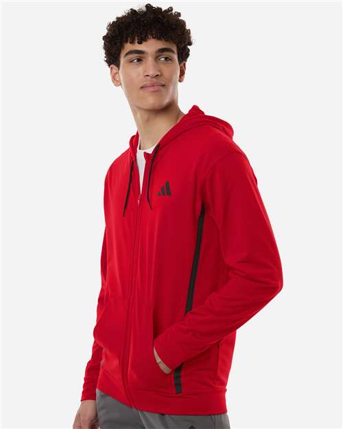 Adidas AT208 Men's Game & Go Fleece Full-Zip Hooded Sweatshirt - Team Power Red - model side
