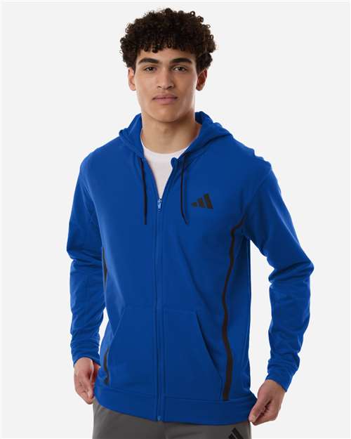 Adidas AT208 Men's Game & Go Fleece Full-Zip Hooded Sweatshirt - Team Royal Blue - model front
