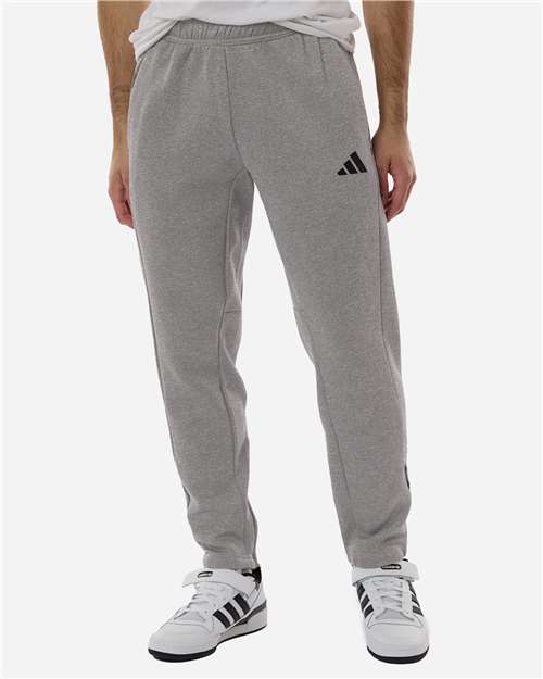 Adidas AT218 Men's Game & Go Fleece 3-Bar Sweatpants - Medium Grey Heather - model front