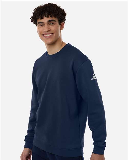 Adidas AT200 Men's Fleece Crewneck Sweatshirt - Team Navy Blue/ White - model side
