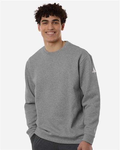 Adidas AT200 Men's Fleece Crewneck Sweatshirt - Medium Grey Heather/ White - model front