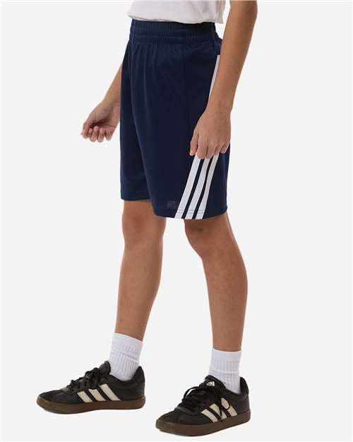 Adidas AT302 Youth 3-Stripes 7" Shorts - Collegiate Navy/ White - model side
