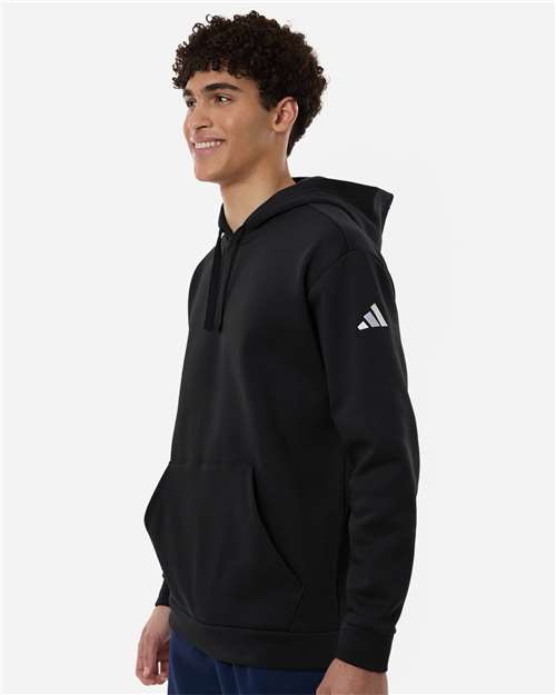 Adidas AT203 Men's Fleece Hooded Sweatshirt - Black/ White - model side