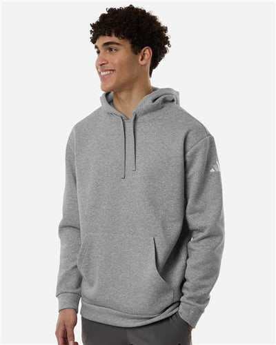 Adidas AT203 Men's Fleece Hooded Sweatshirt - Medium Grey Heather/ White - model front