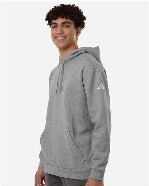 Adidas AT203 Men's Fleece Hooded Sweatshirt - Medium Grey Heather/ White - model side