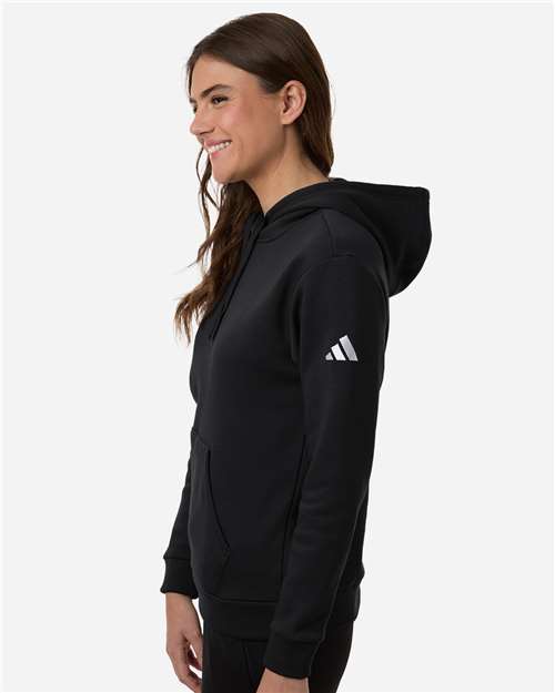 Adidas AT204 Women's Fleece Hooded Sweatshirt - Black/ White - model side