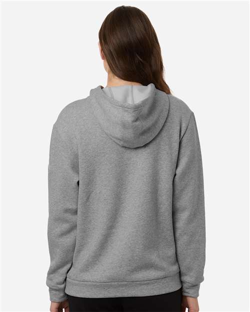 Adidas AT204 Women's Fleece Hooded Sweatshirt - Medium Grey Heather/ White - model back