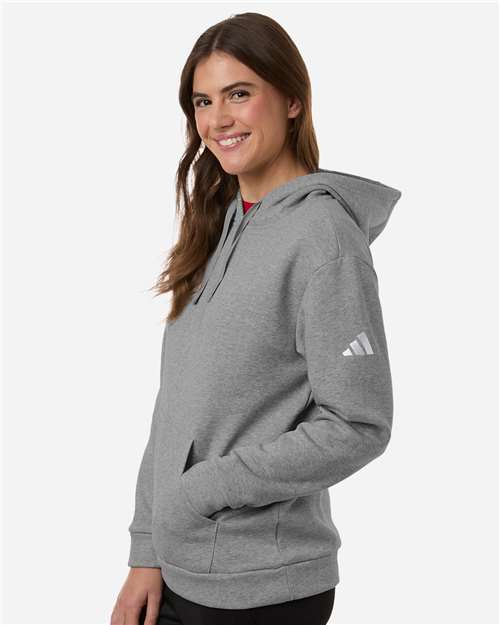 Adidas AT204 Women's Fleece Hooded Sweatshirt - Medium Grey Heather/ White - model side