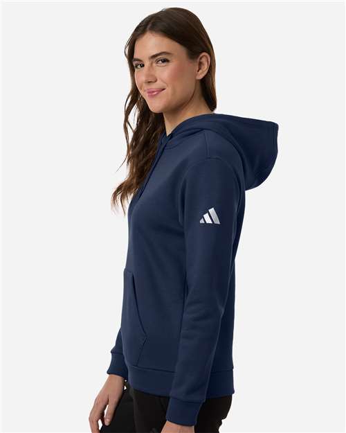 Adidas AT204 Women's Fleece Hooded Sweatshirt - Team Navy Blue/ White - model side