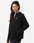 Adidas AT209 Women's Game & Go Fleece Full-Zip Hooded Sweatshirt - Black/ White - model side