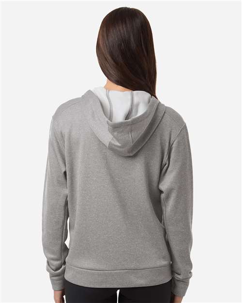 Adidas AT209 Women's Game & Go Fleece Full-Zip Hooded Sweatshirt - Medium Grey Heather/ Black - model back
