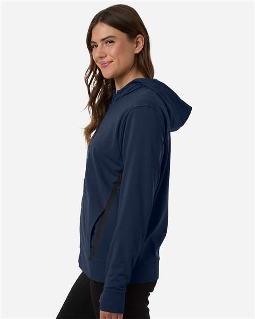 Adidas AT209 Women's Game & Go Fleece Full-Zip Hooded Sweatshirt - Team Navy Blue/ Black - model side