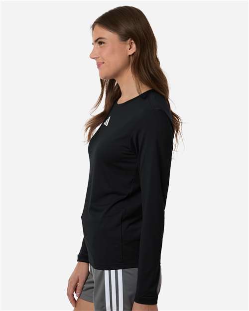 Adidas AT105 Women's Pregame Long Sleeve T-Shirt - Black/ White - model side