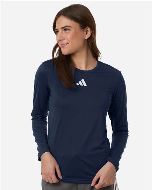 Adidas AT105 Women's Pregame Long Sleeve T-Shirt - Team Navy Blue/ White - model front