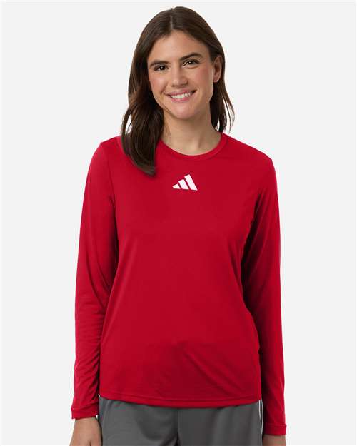 Adidas AT105 Women's Pregame Long Sleeve T-Shirt - Team Power Red/ White - model front