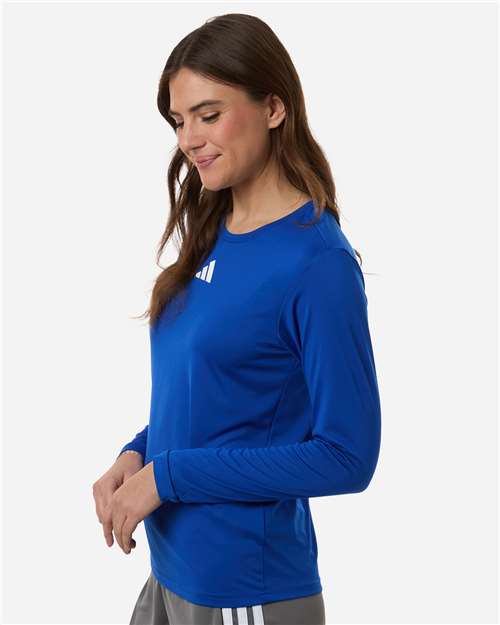 Adidas AT105 Women's Pregame Long Sleeve T-Shirt - Team Royal Blue/ White - model side