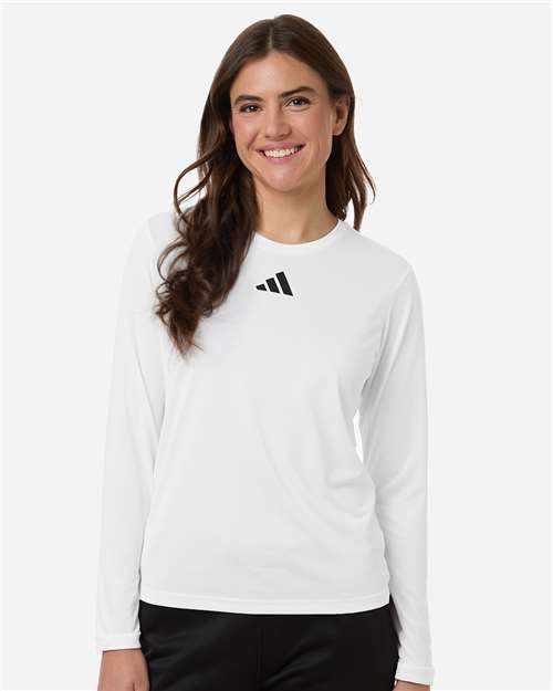 Adidas AT105 Women's Pregame Long Sleeve T-Shirt - White/ Black - model front