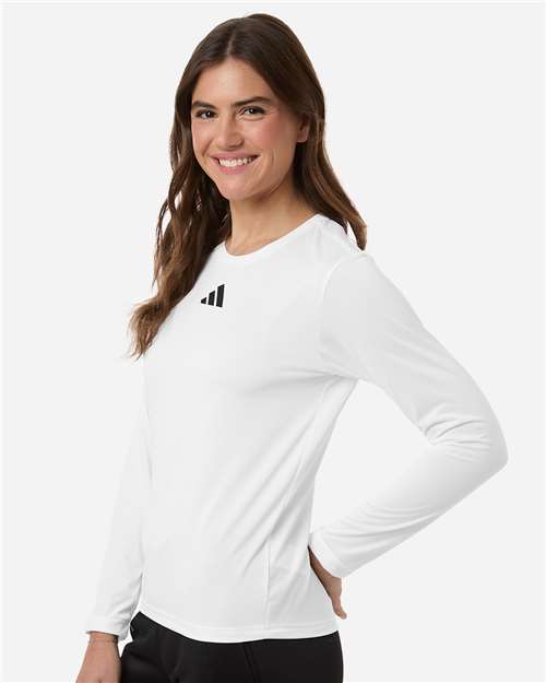 Adidas AT105 Women's Pregame Long Sleeve T-Shirt - White/ Black - model side