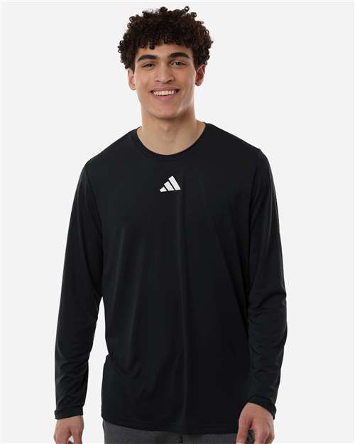 Adidas AT104 Men's Pregame Long Sleeve T-Shirt - Black/ White - model front