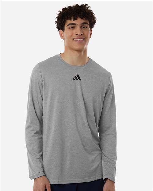 Adidas AT104 Men's Pregame Long Sleeve T-Shirt - Medium Grey Heather/ Black - model front