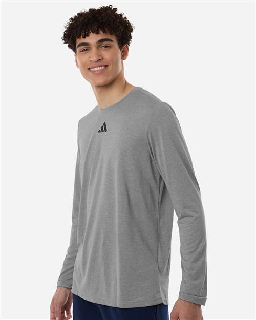 Adidas AT104 Men's Pregame Long Sleeve T-Shirt - Medium Grey Heather/ Black - model side