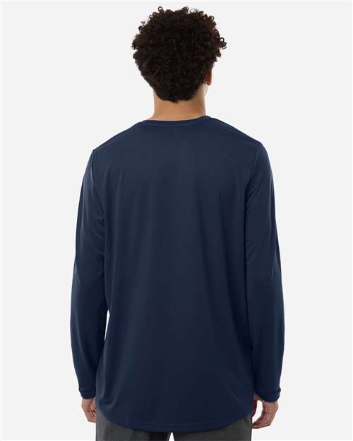 Adidas AT104 Men's Pregame Long Sleeve T-Shirt - Team Navy Blue/ White - model back