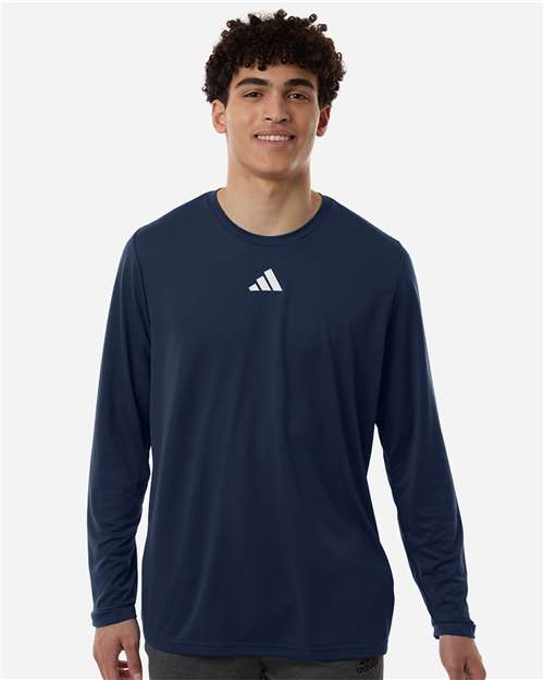 Adidas AT104 Men's Pregame Long Sleeve T-Shirt - Team Navy Blue/ White - model front