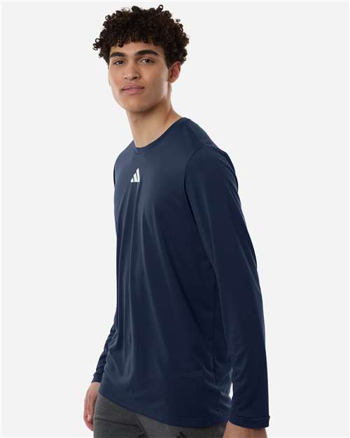 Adidas AT104 Men's Pregame Long Sleeve T-Shirt - Team Navy Blue/ White - model side