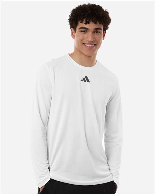 Adidas AT104 Men's Pregame Long Sleeve T-Shirt - White/ Team Grey Four - model front