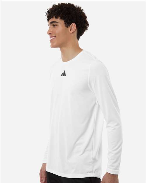Adidas AT104 Men's Pregame Long Sleeve T-Shirt - White/ Team Grey Four - model side