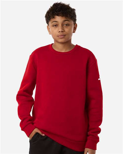 Adidas AT202 Youth Fleece Crewneck Sweatshirt - Team Power Red/ White - model front