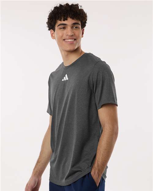 Adidas AT101 Men's Pregame T-Shirt - Dark Grey Heather/ White - model side