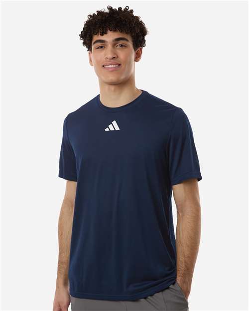 Adidas AT101 Men's Pregame T-Shirt - Team Navy Blue/ White - model front