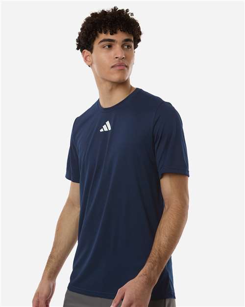 Adidas AT101 Men's Pregame T-Shirt - Team Navy Blue/ White - model side