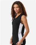 Adidas AT120 Women's Quickset V-Neck Sleeveless Jersey - Black/ White - model side