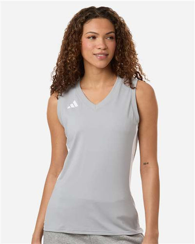 Adidas AT120 Women's Quickset V-Neck Sleeveless Jersey - Team Light Grey/ White - model front