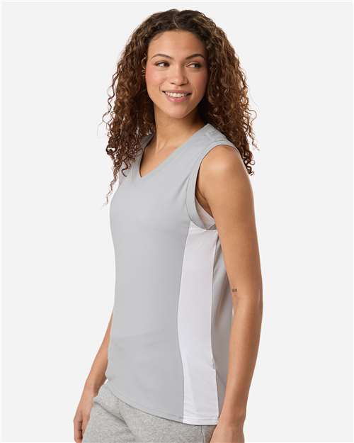 Adidas AT120 Women's Quickset V-Neck Sleeveless Jersey - Team Light Grey/ White - model side