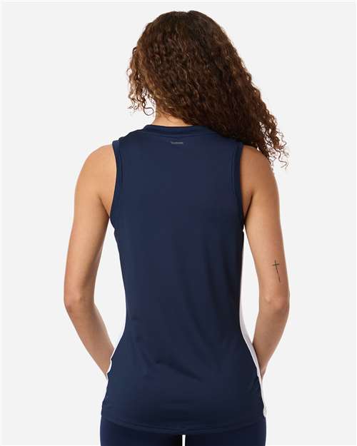 Adidas AT120 Women's Quickset V-Neck Sleeveless Jersey - Team Navy Blue/ White - model back