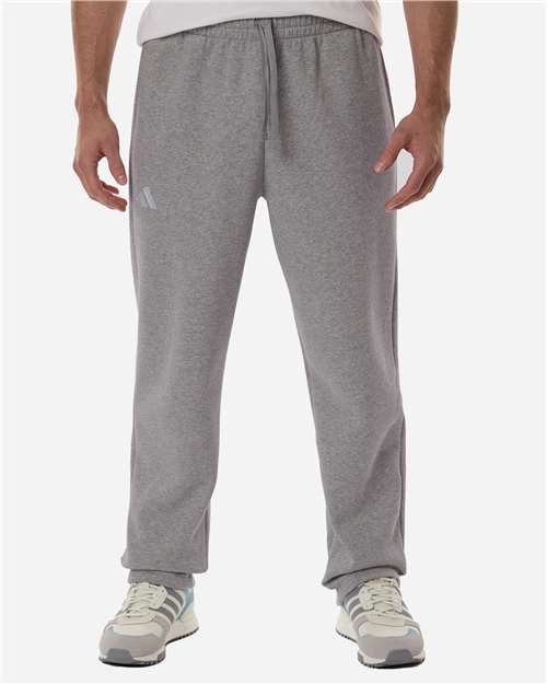 Adidas AT215 Men's Fleece Sweatpants - Medium Grey Heather/ White - model front