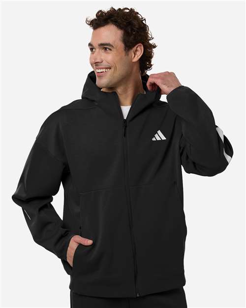 Adidas AT220 Men's Z.N.E Full-Zip Hooded Sweatshirt - Black/ White - model front