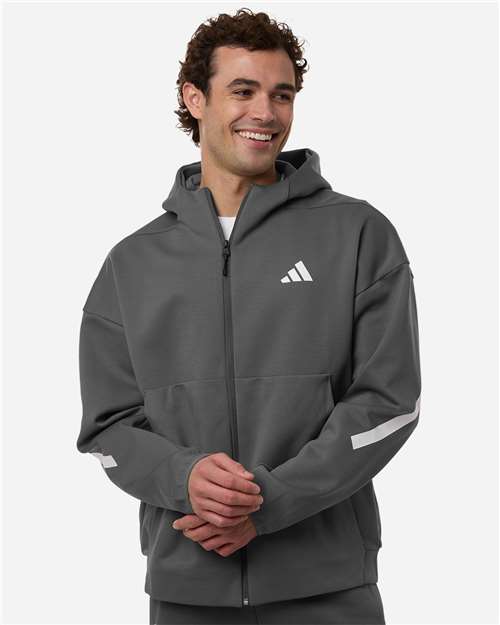 Adidas AT220 Men's Z.N.E Full-Zip Hooded Sweatshirt - Team Grey Four/ White - model front